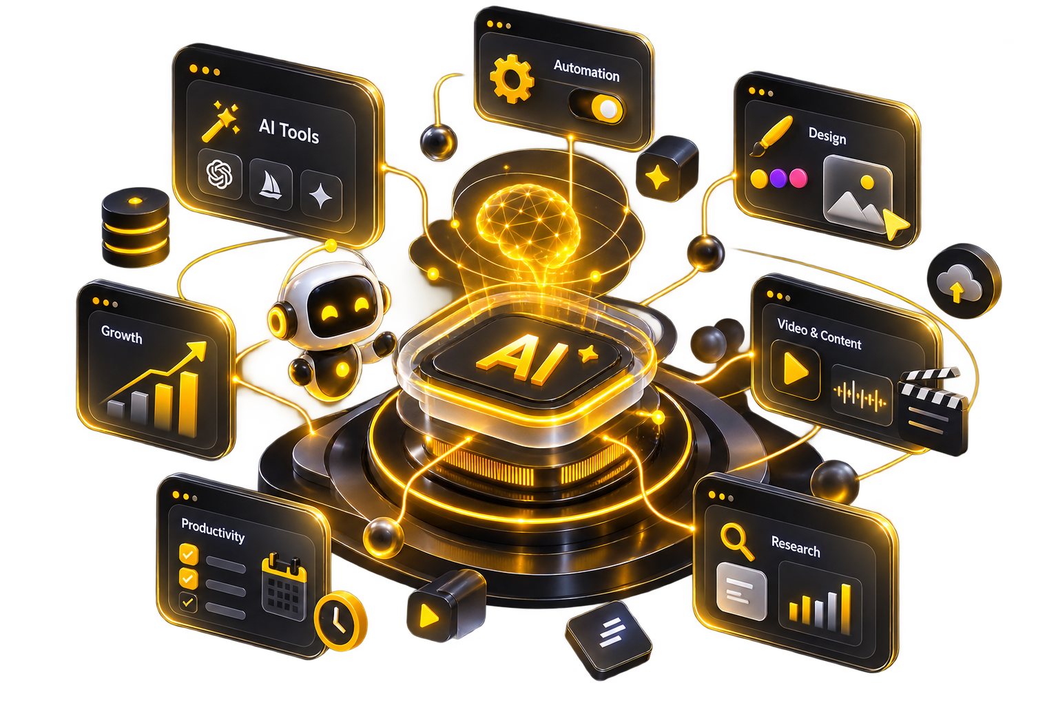 Premium digital tools ecosystem graphic for Ahmad Shah Zone